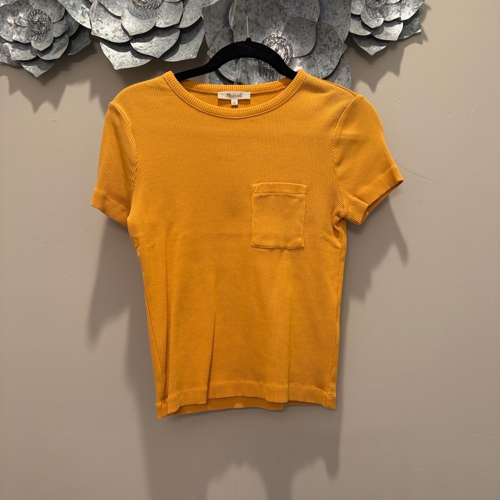 MADEWELL RIBBED COTTON GOLDEN YELLOW TOP WITH POCKET NWT